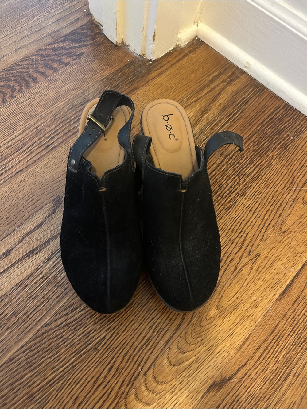 b.o.c. Black Suede Slingback Clog Mules